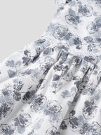 Popees Baby Girls Flutter Sleeve Cotton Dress| White & Grey| 3-36 Months