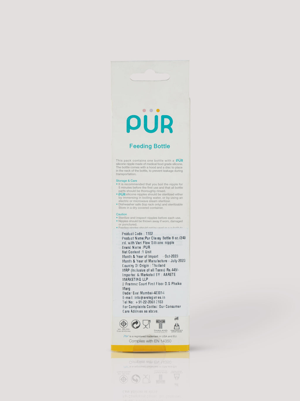 Printed & Narrow Neck Feeding Bottle- 250ml (color may vary depending on availability)