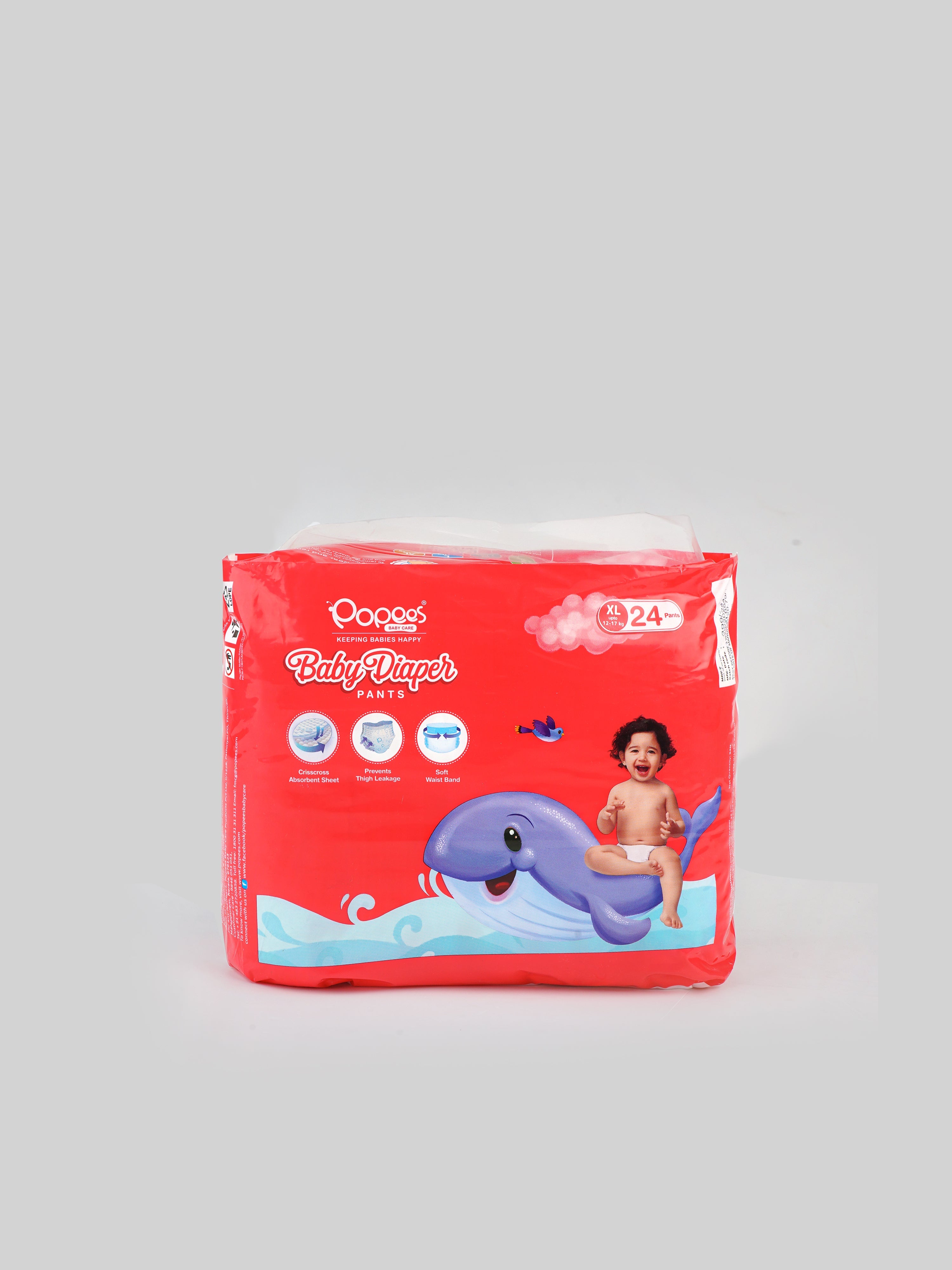 Popees Premium Pant Style Diaper - 24 PCS, Extra Soft, Breathable, Super Absorbent, Double Leakage Barrier with Elastic Waist