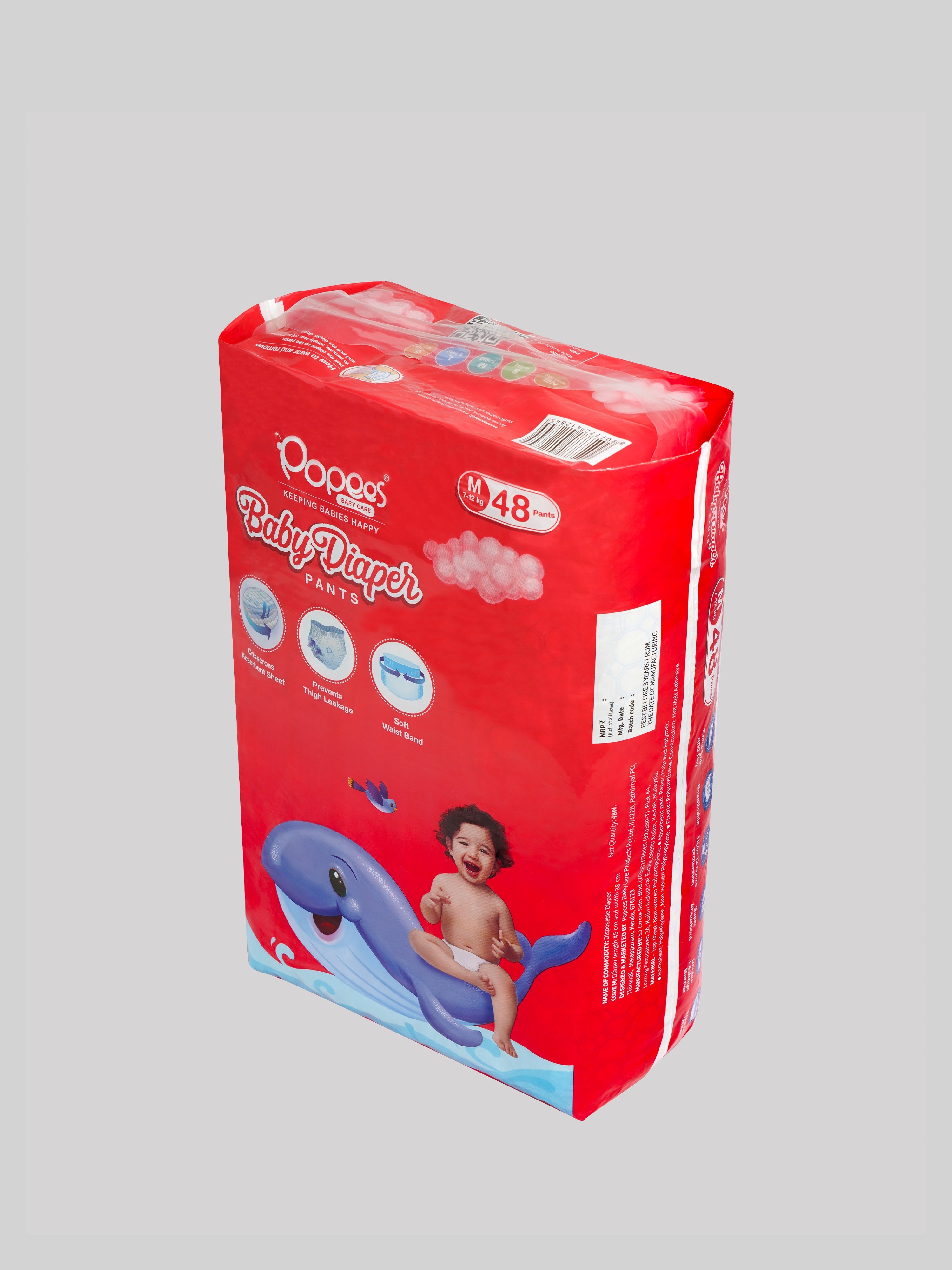 Popees Premium Pant Style Diaper - 48 PCS, Extra Soft, Breathable, Super Absorbent, Double Leakage Barrier with Elastic Waist