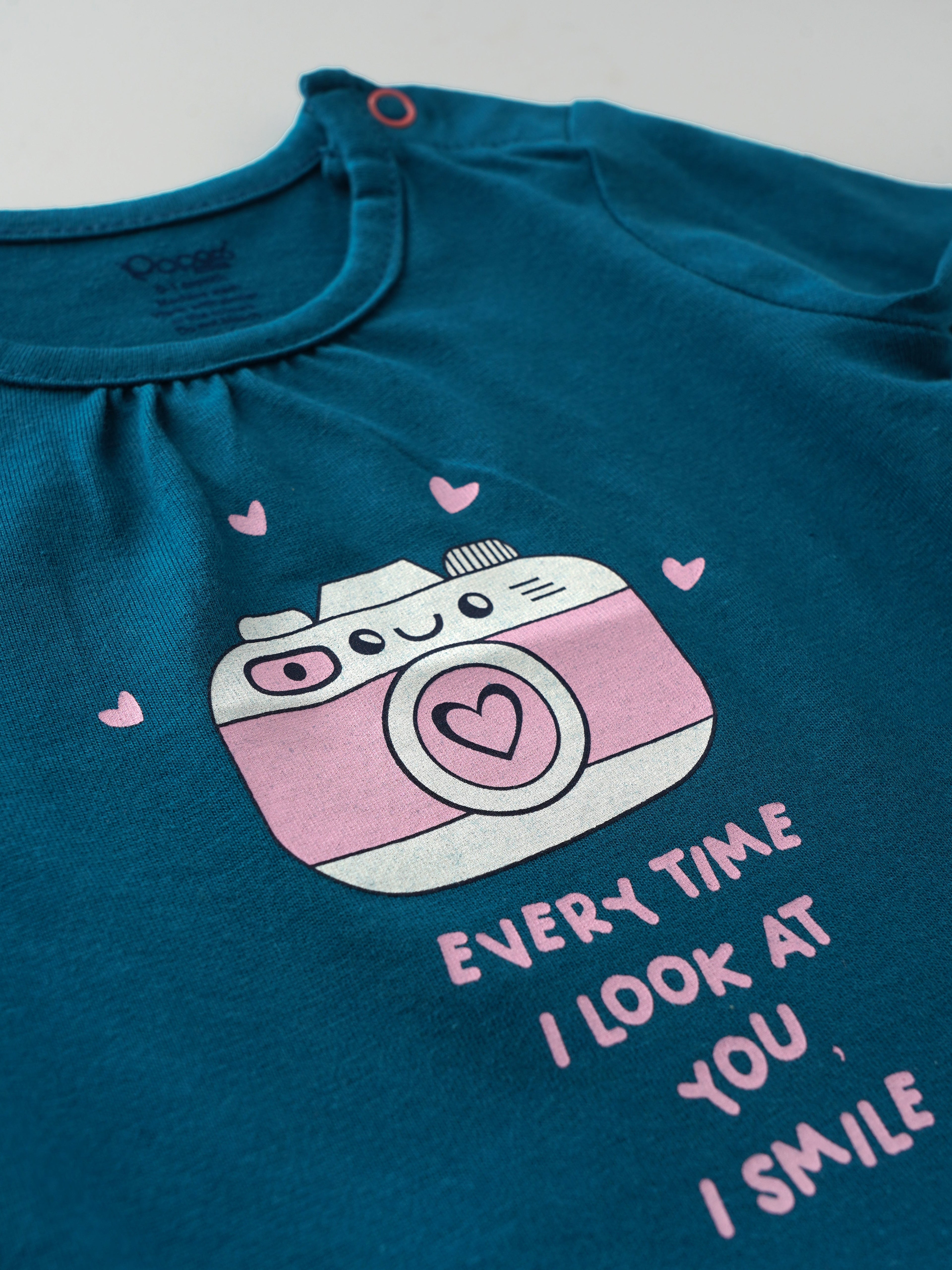 Popees Chest-Printed Full Sleeve Top (0–9 Months) with Shoulder Opening for Baby Girls