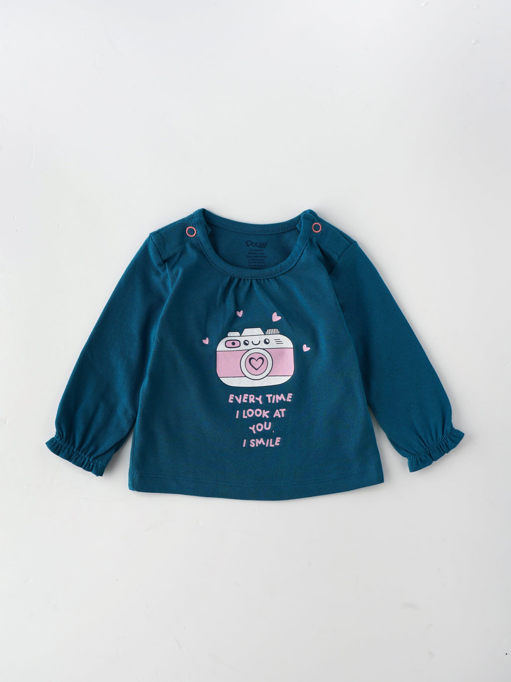 Popees Chest-Printed Full Sleeve Top (0–9 Months) with Shoulder Opening for Baby Girls