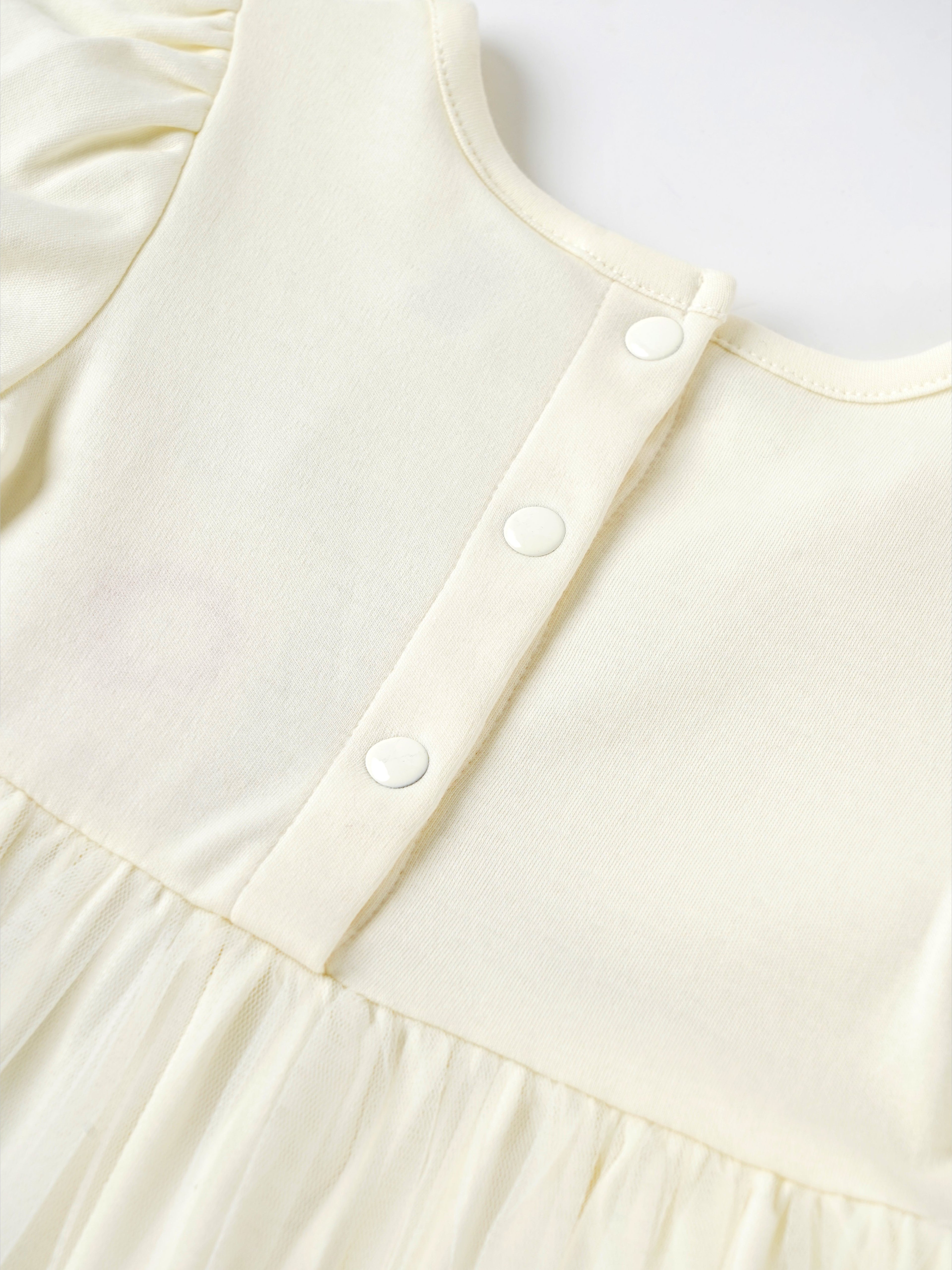 Popees Baby Girls Bow Detail Short Sleeve Dress with Panty| Cream| S-L Size