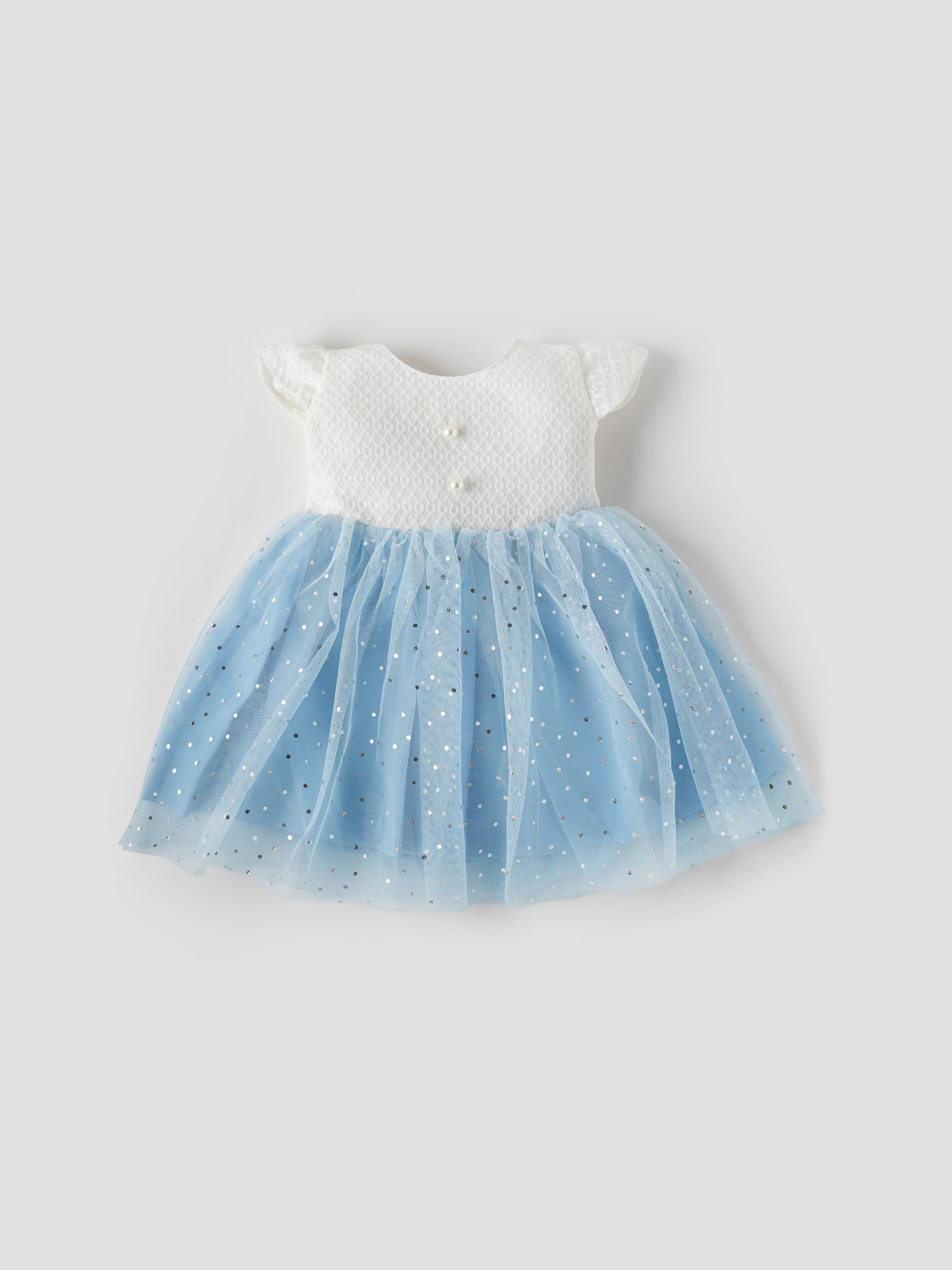 Popees Elegant Blue Net Party Wear Dress (9M-4Y) for Baby Girls