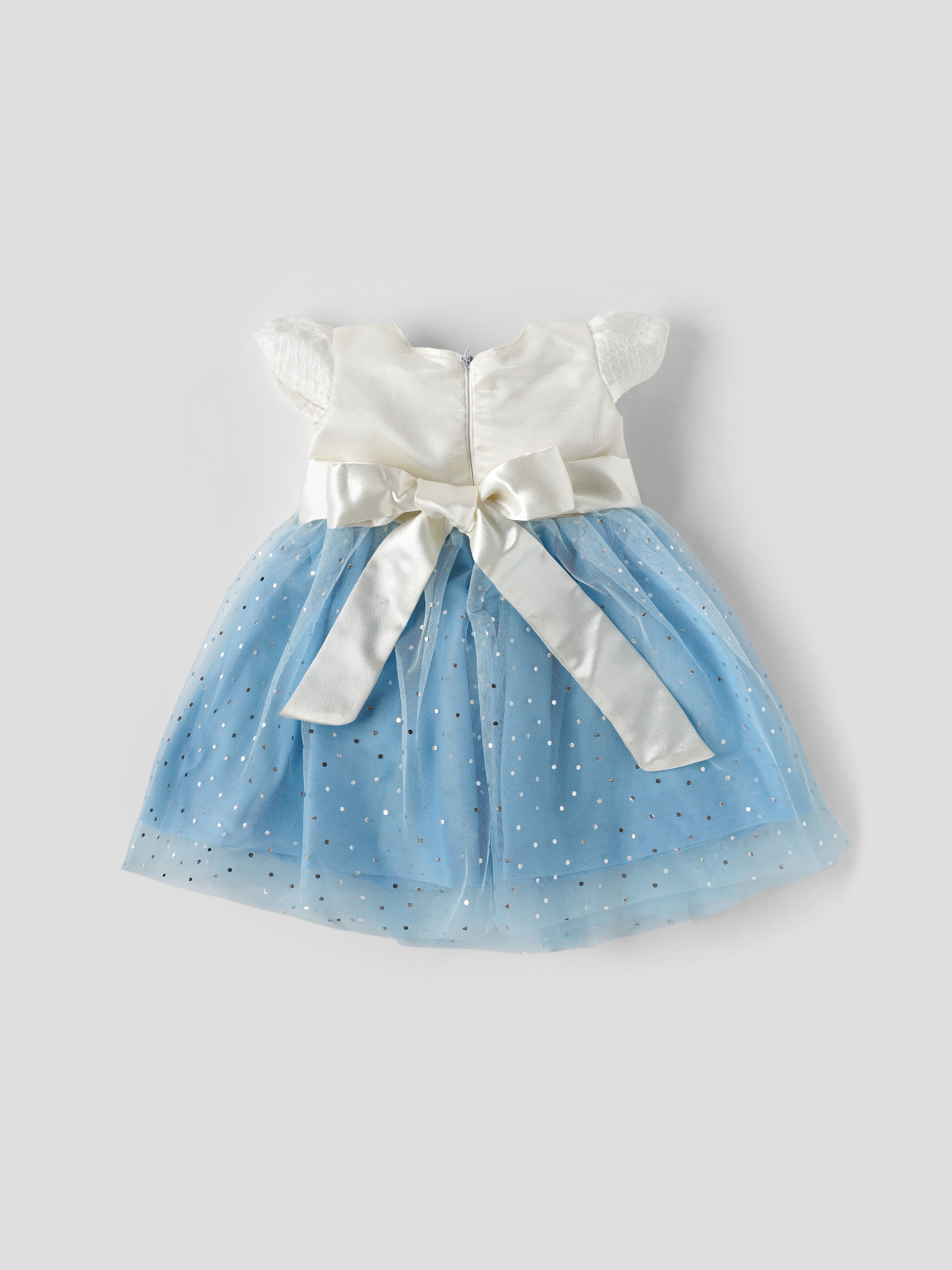 Popees Elegant Blue Net Party Wear Dress (9M-4Y) for Baby Girls