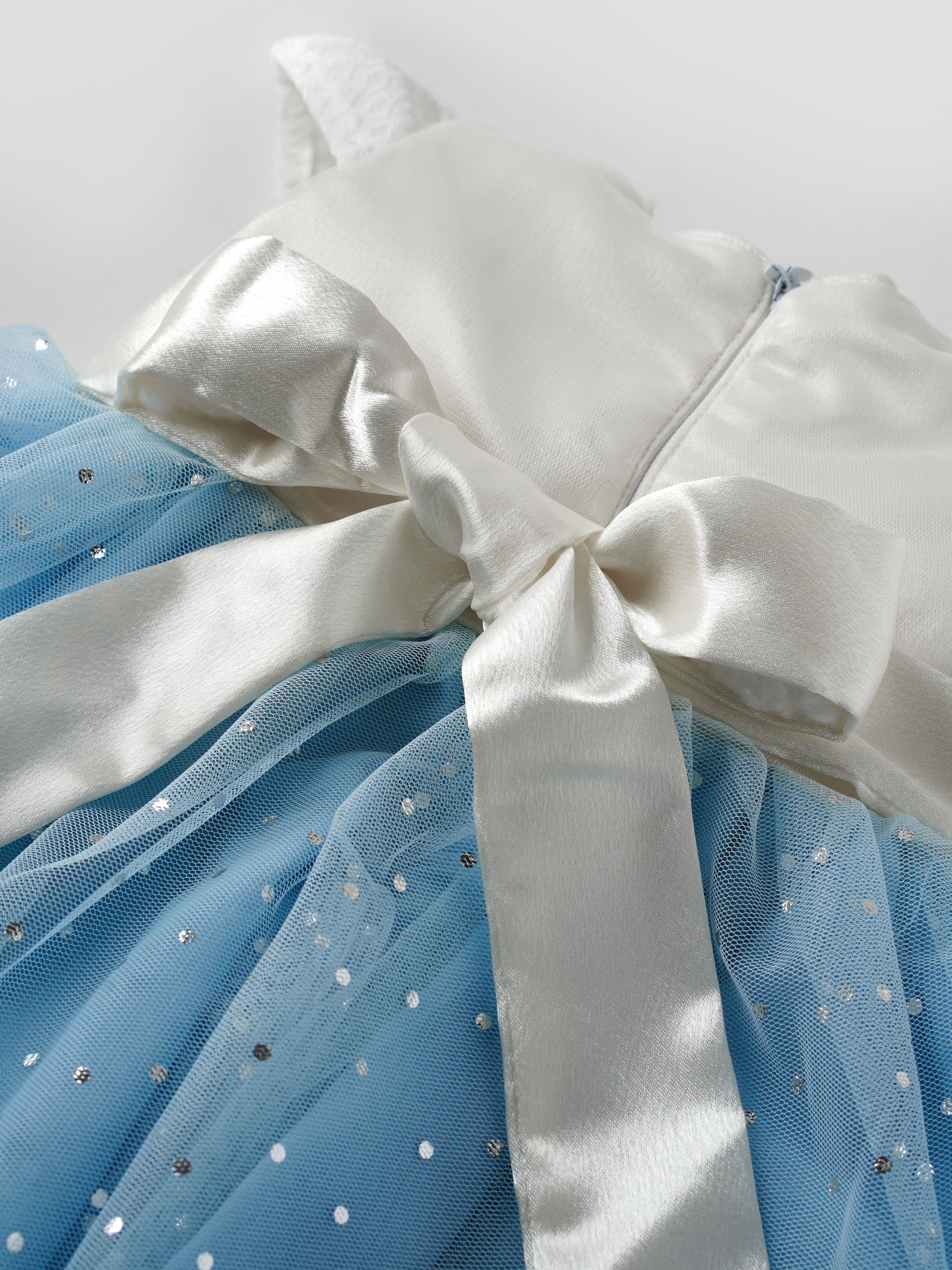 Popees Elegant Blue Net Party Wear Dress (9M-4Y) for Baby Girls
