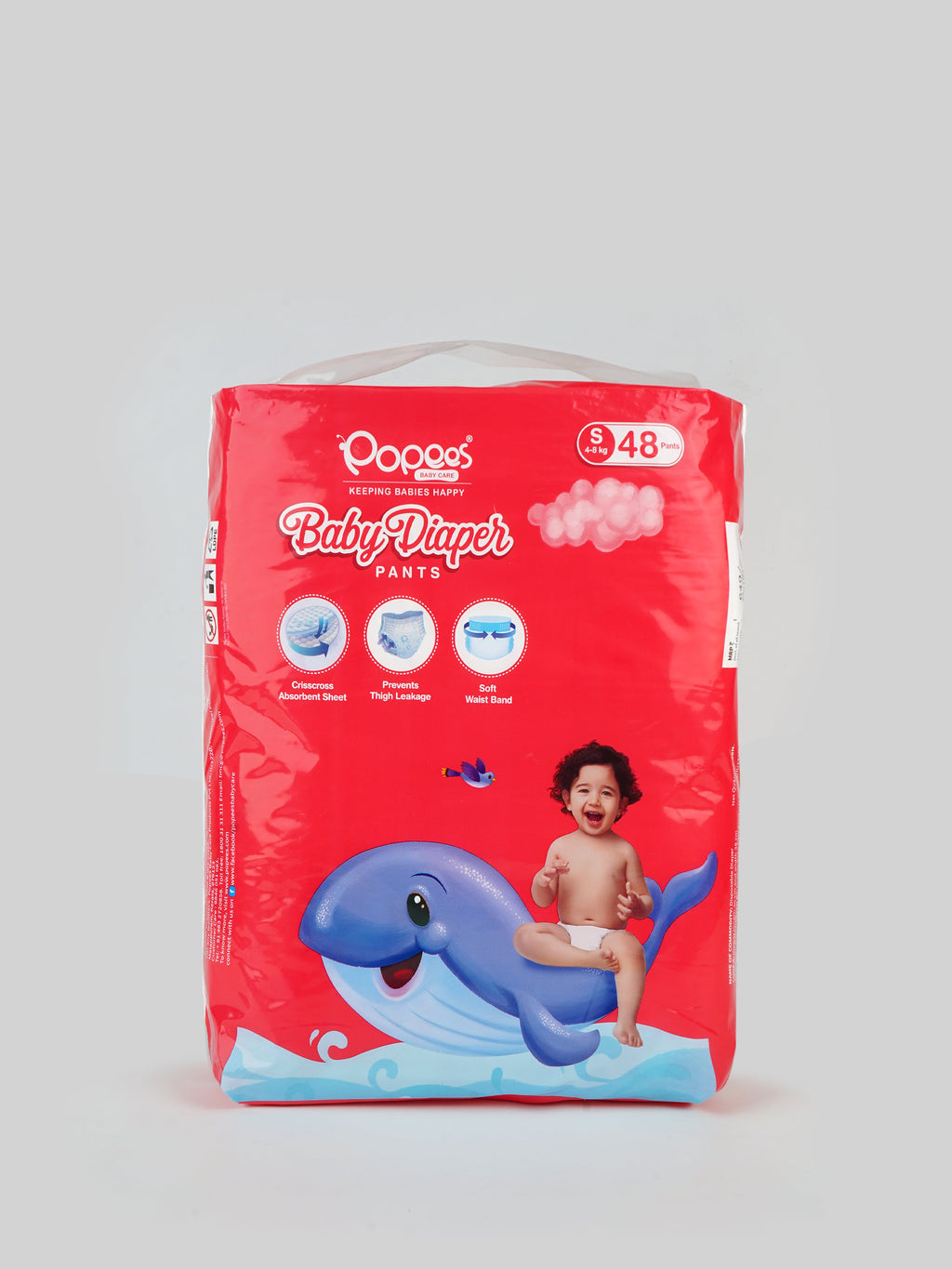 Popees Premium Pant Style Diaper - 48 PCS, Extra Soft, Breathable, Super Absorbent, Double Leakage Barrier with Elastic Waist