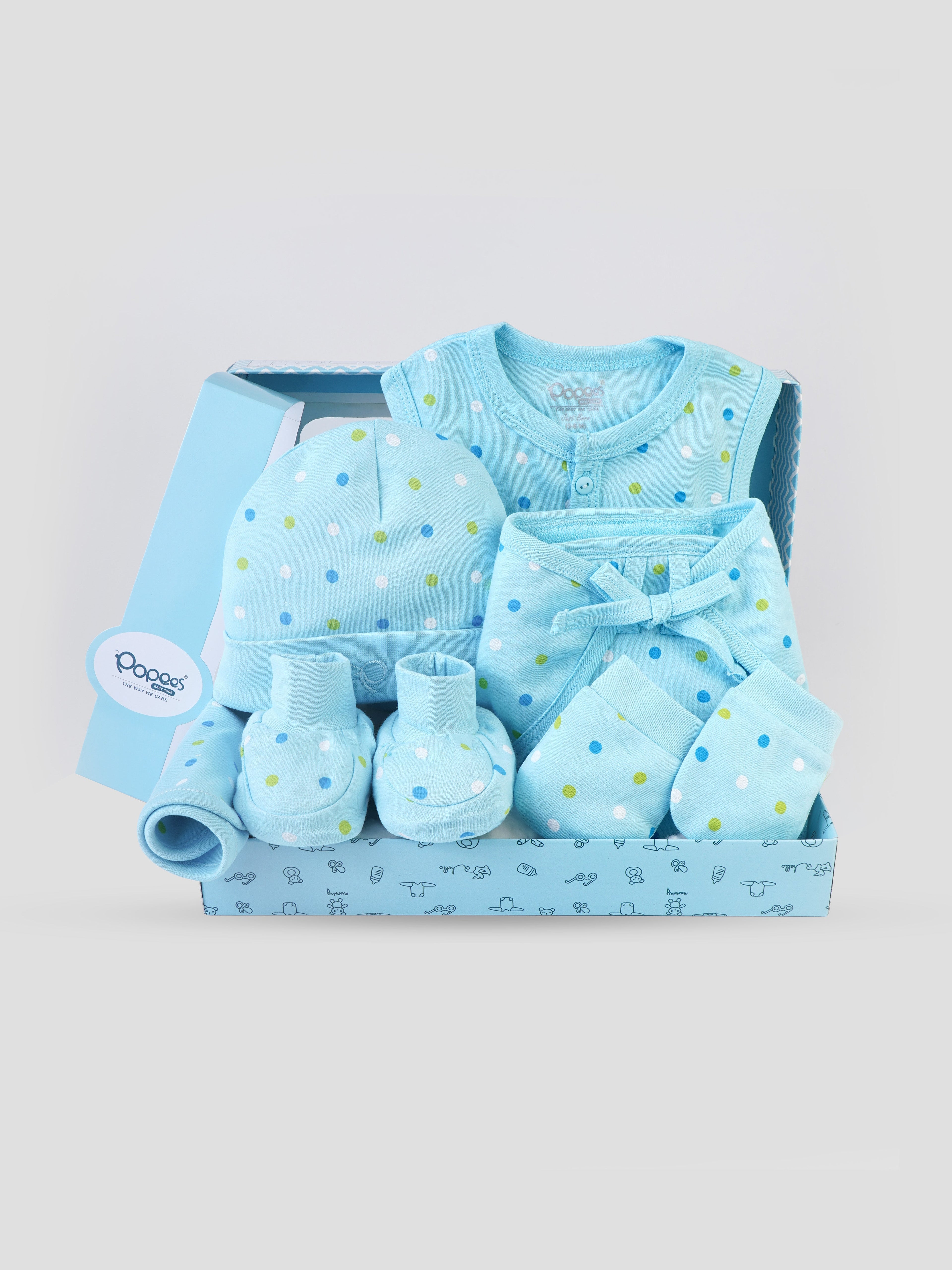 Popees 6 Piece Baby Essential Clothing Gift Set (1-6 Months) for Girls (color may vary depends on availability)