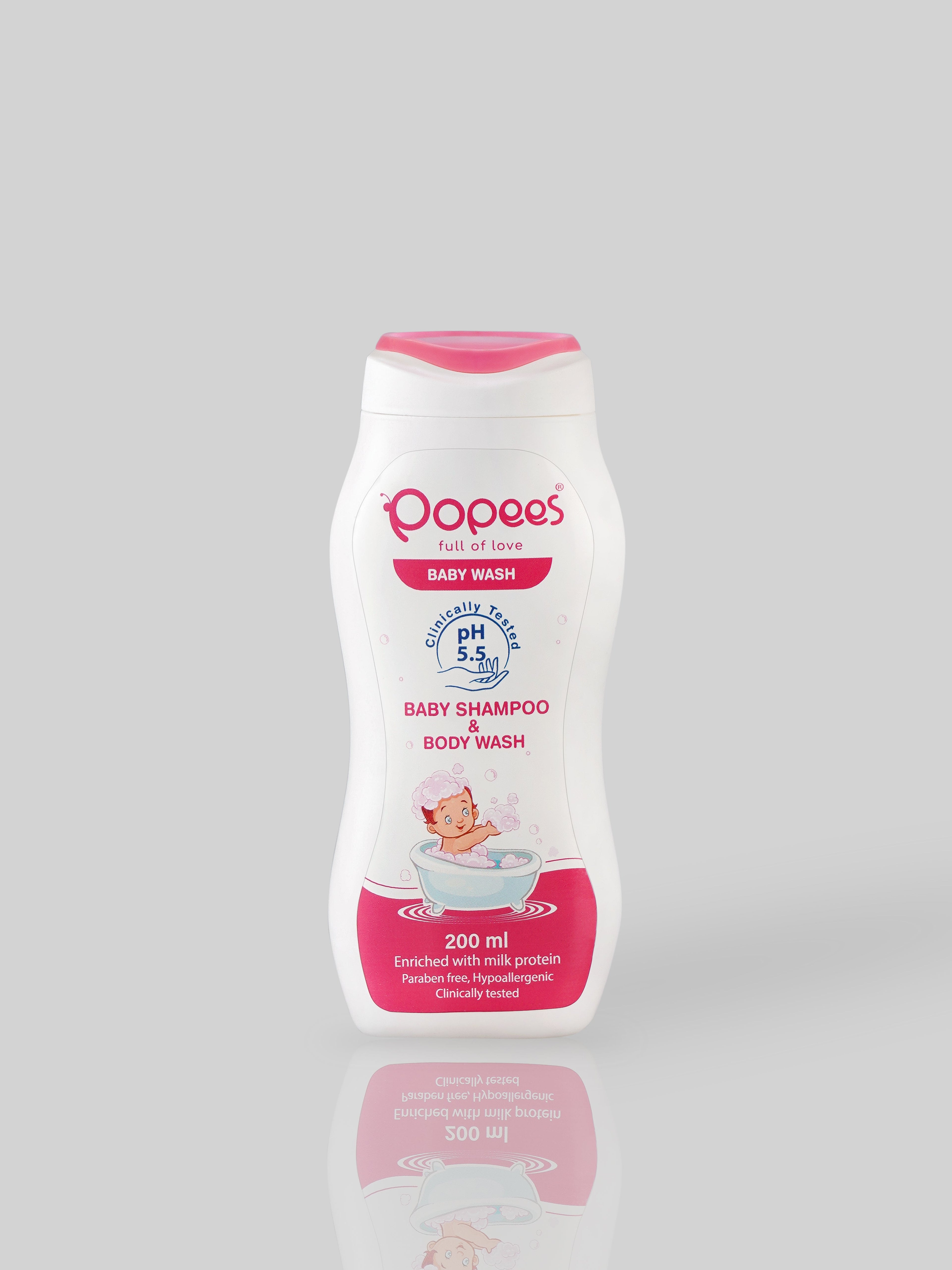 Popees Dermatologically Tested Baby Body Wash & Shampoo with pH 5.5 Prevents Dryness & Irritations