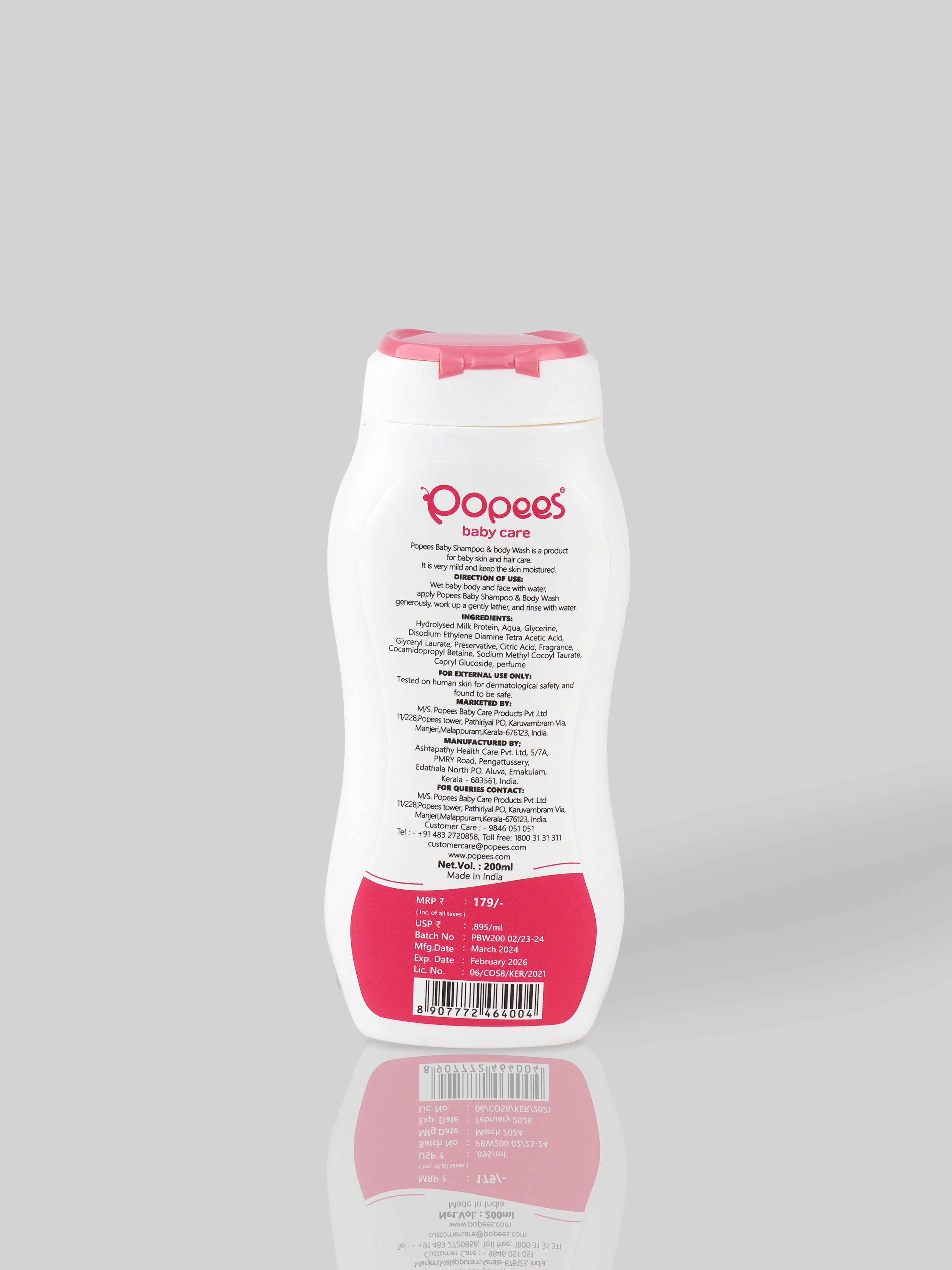 Popees Dermatologically Tested Baby Body Wash & Shampoo with pH 5.5 Prevents Dryness & Irritations