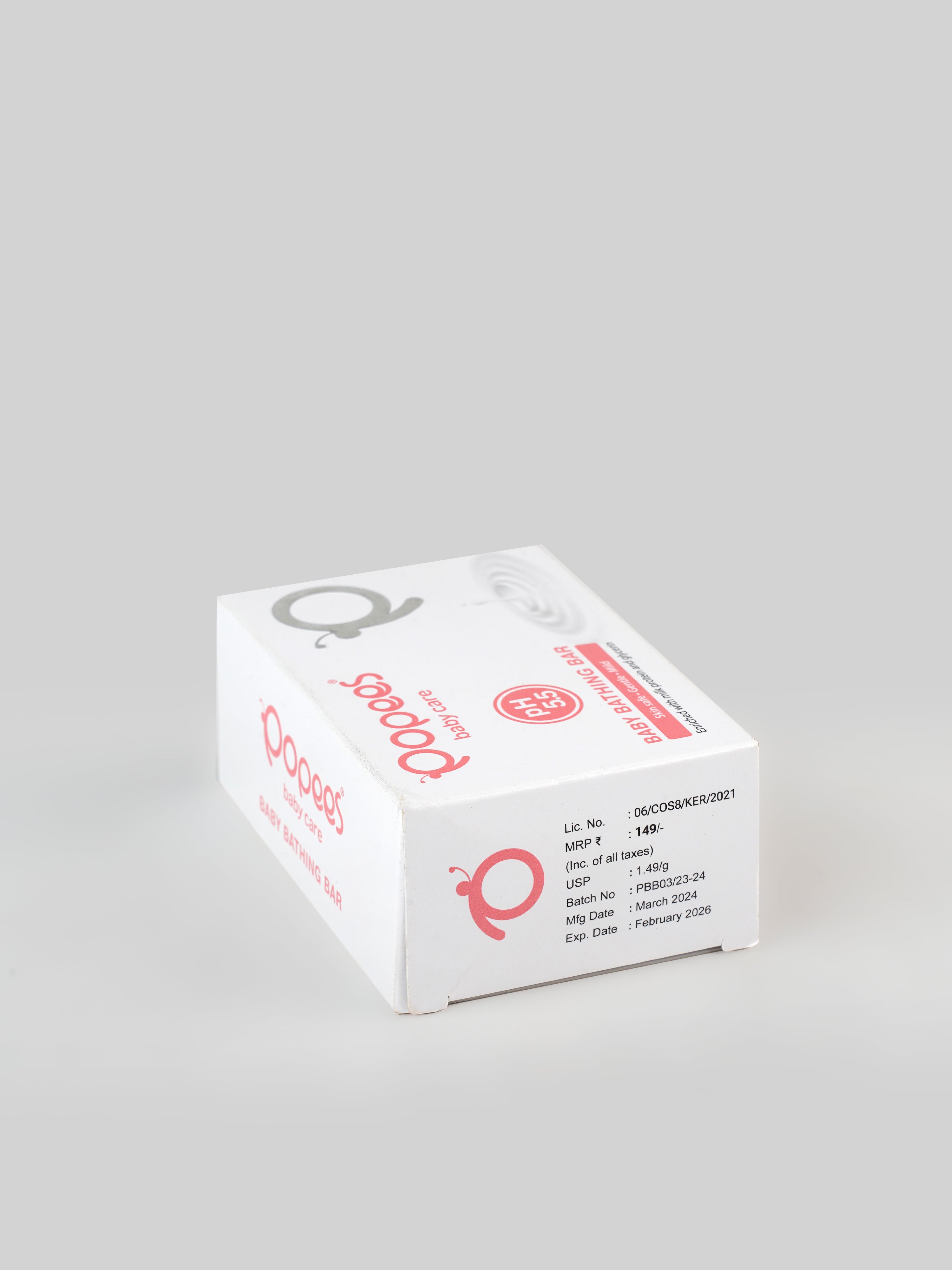 Popees Ultra-gentle Dermatologist Recommended Baby Bathing Bar with pH 5.5