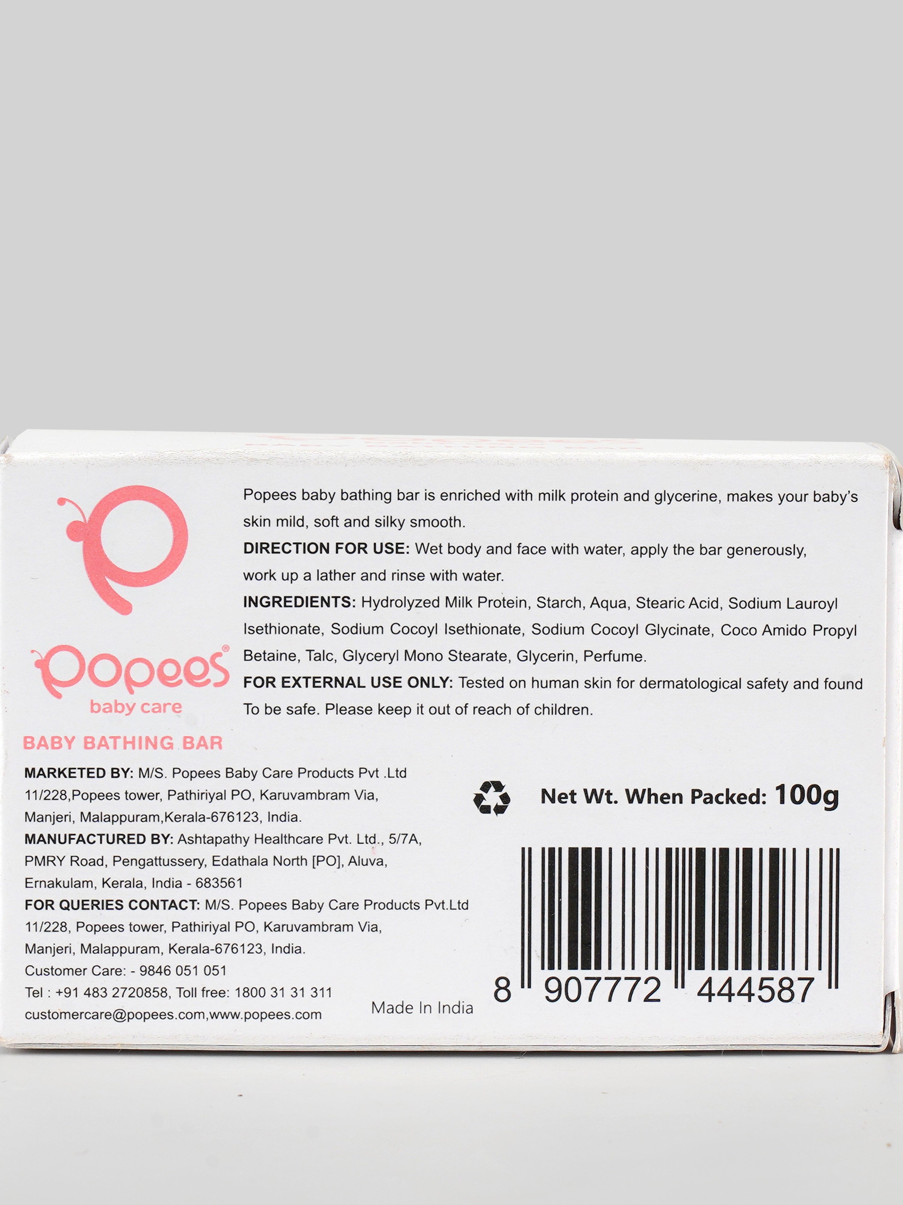 Popees Ultra-gentle Dermatologist Recommended Baby Bathing Bar with pH 5.5