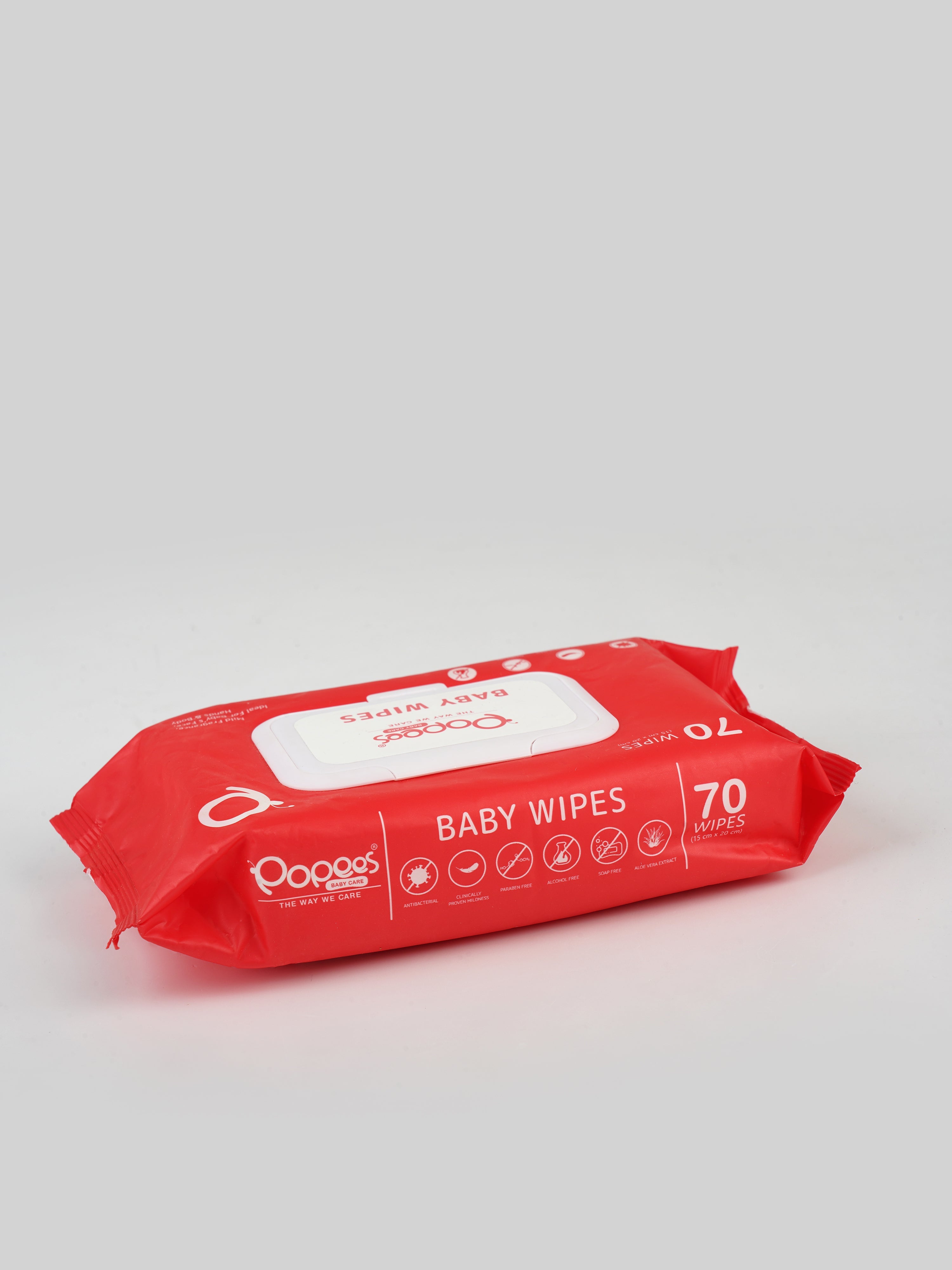 Popees Anti-bacterial Vitamin E & Aloe Vera Baby Wet Wipes - 70 PCS