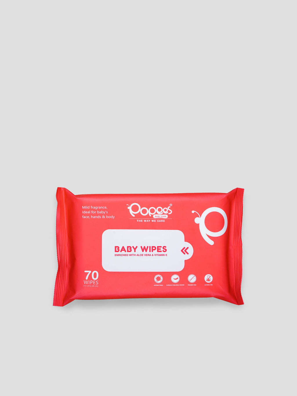 Popees Anti-bacterial Vitamin E & Aloe Vera Baby Wet Wipes - 70 PCS