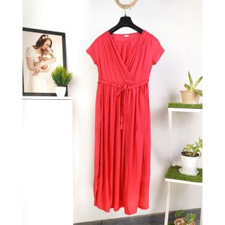 Elegant Red Knot Front Maternity Dress