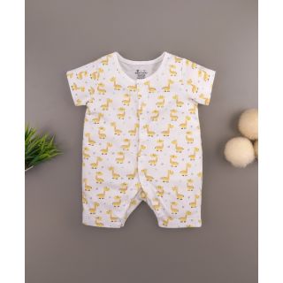 Cute Giraffe Printed Cotton Rompers for New Born Baby Boy - White