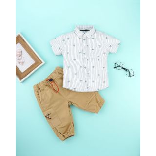 Trending Half Sleeve Cotton Shirt and Pants for Baby Boys - White
