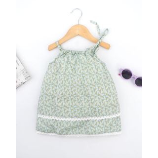 Stylish Sleeveless Cotton Frock For Baby Girl - Green