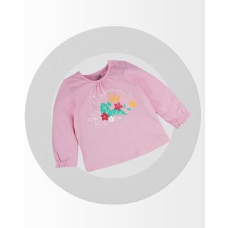Flower Printed Full Sleeve Top For Baby GIrls - Candy Pink