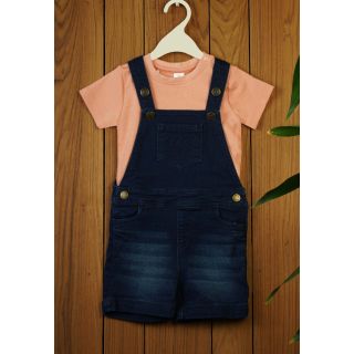 Denim Dungaree with Half Sleeves Tee for Baby Boys|AAIDEN