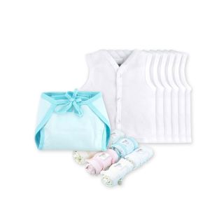 Jhabla Front Button (White) and Nappies Combo - Set of 6 - 0-1 M