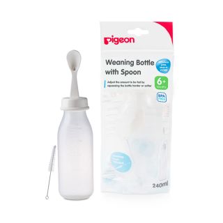 Pigeon Weaning Bottle with Spoon, 240 ml (White)