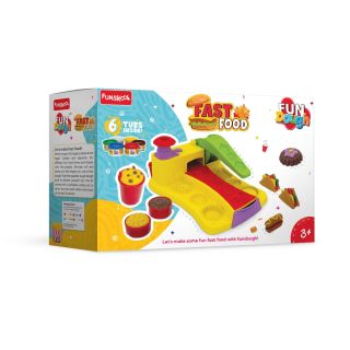 Funskool Fundough Playset Fast Food, Food Themed playset, 23 molds to Make Pizzas, hot Dogs, Fries, Burgers and More, Multicolour, Dough, Toy, Shaping, Sculpting, 3 Years and Above