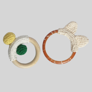 Teething Ring 2 Handmade Soft Toys - 100% Cotton Knitted for Babies
