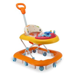 LuvLap Sunshine Baby Walker with Parental Push Handle, Anti Fall, Anti Skid Mechanism, Height Adjustable with Light, Rattle & Music Toys, Cushioned Walker for Baby 6-18months (Orange)