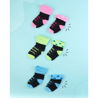 Popees Printed Baby Socks - Multi Colour - 3 sets |  0-12 Months