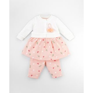 Gelvira Full Sleeve Frock and Pants with Jacket for Baby Girl | Winter Collection | Off White