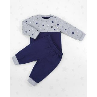 Gonzalo Full Sleeve Cotton Top and Pants for Baby Boy - Medieval-Blue