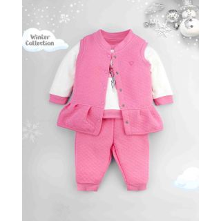 Iashi Full Sleeve Top and Pants with Jacket for Baby Girl | Winter Collection | Sachet Pink
