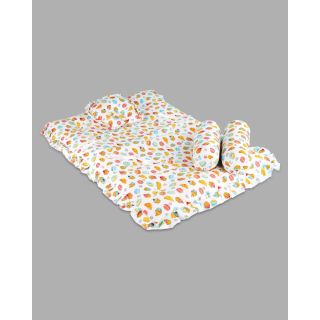 Food Printed  Baby Bed With Baby Pillow and Bolsters -White-12-18M