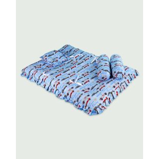 Racing Car Printed Baby Bed With Baby Pillow and Bolsters - Blue- L (12-18M)