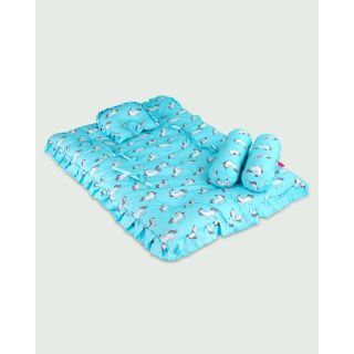 Unicorn Printed Baby Bed With Baby Pillow and Bolsters - L ( 12-18 M)