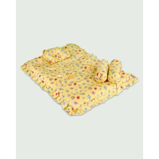 Cherry Printed Baby Bed With Baby Pillow And Bolsters - Yellow-L (12-18M)