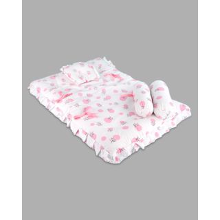 Dot Printed Baby Bed With Baby Pillow and Bolsters-Pink-Large-12-18M