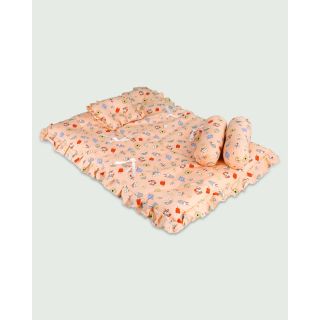 Multi Printed Baby Bed With Baby Pillow and Bolsters - Peach-M (6-12M)