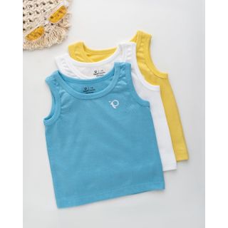 Round Neck Sleeveless  Cotton Vests For Baby Boy-3 in 1 - Yellow, White, Blue