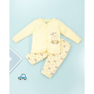 Medieval Full Sleeve Cotton T-Shirt and Pants for Baby Boys - Pastel Yellow