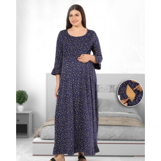 Elegance and Comfort: Full-Sleeve Round Neck Maternity Gown