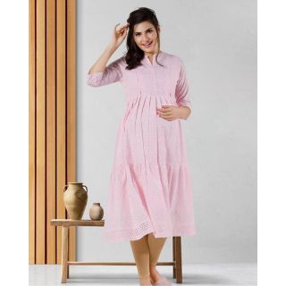 Blossom in Comfort Pink Cotton Maternity Kurthi | Pomees PW-360A 